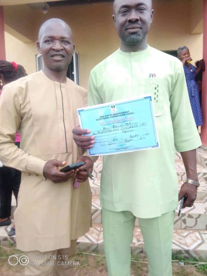 Obowo Chairman -Elect, Ehirim, Receives Certificate of Return