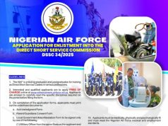 Nigerian Air Force Opens DSSC 34/2025 Recruitment, Applications Free