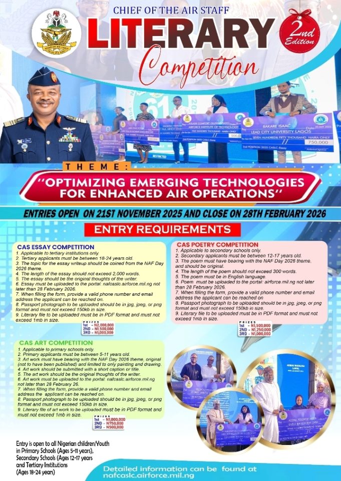 NAF Invites Youths To Shape Future Air Operations Through CAS Literary Competition